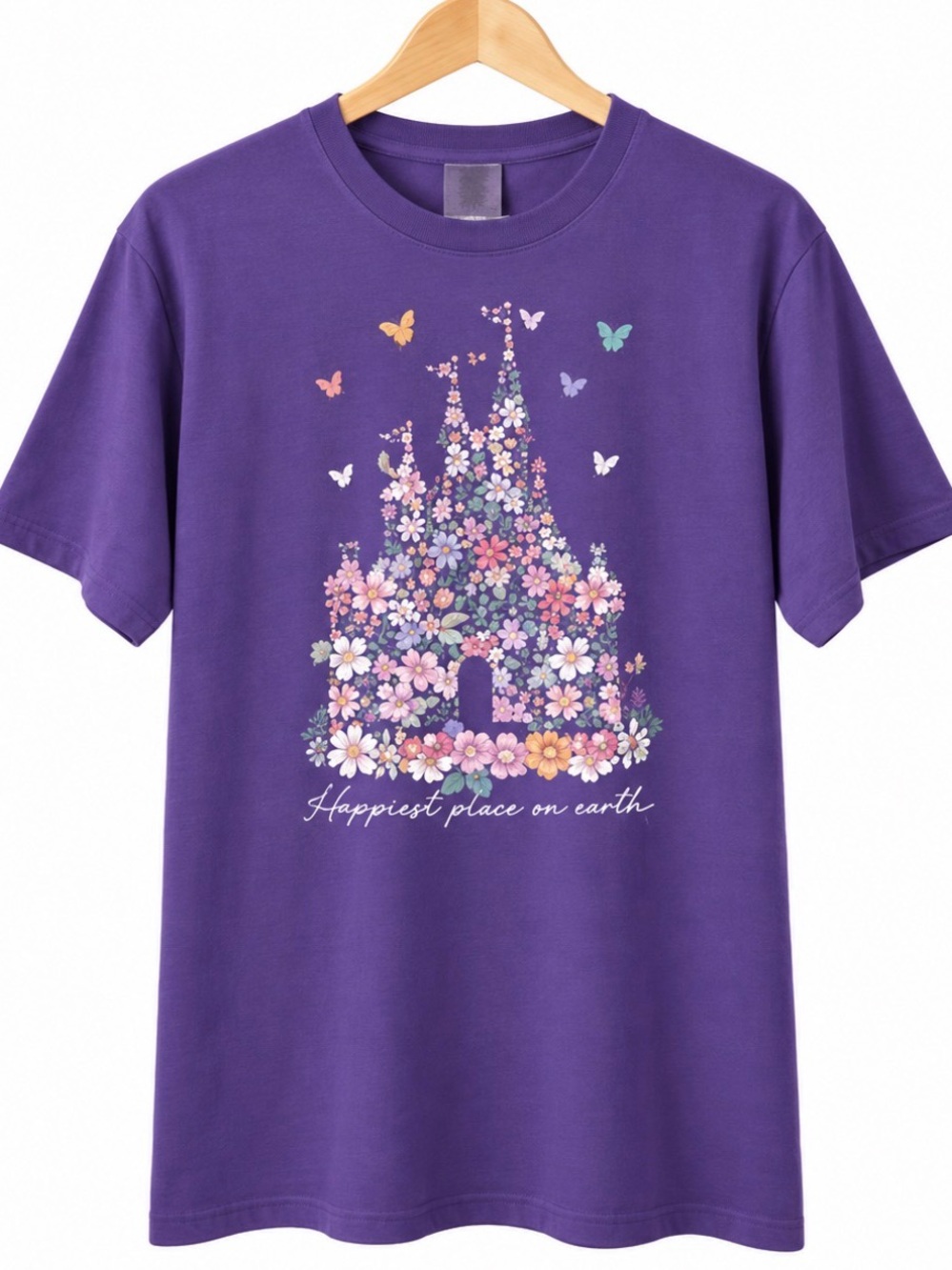 Comfort Colors Floral Disney Castle Lavender Graphic Tee Size M